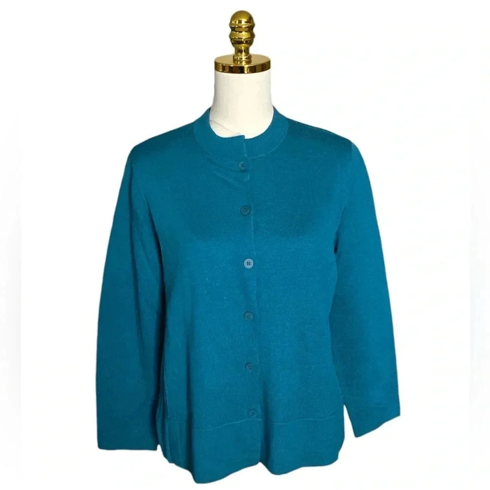 EILEEN FISHER |Women’s Merino Button Front Cardigan in Italian Yarn Wool Size PL